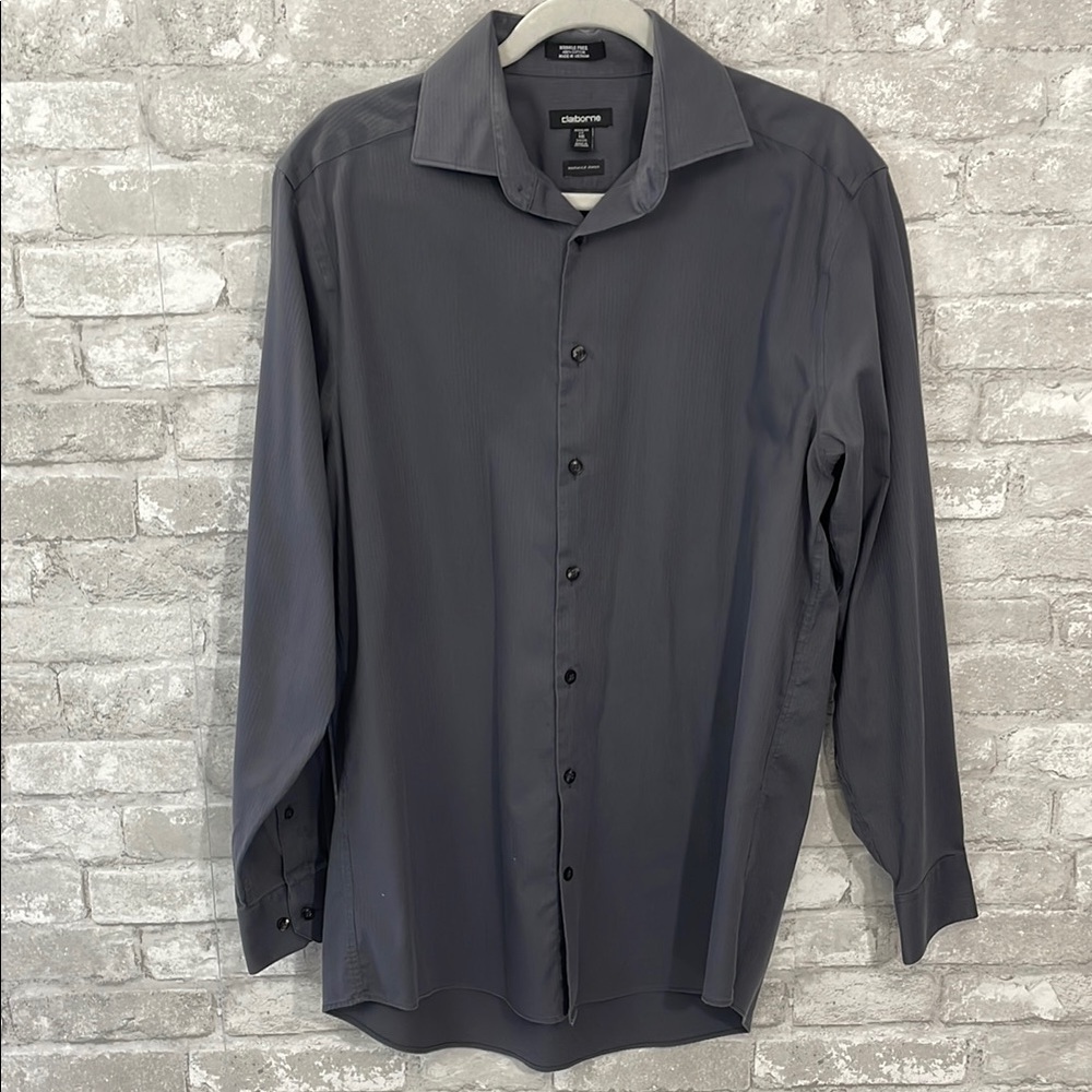 Claiborne Gray Casual Button Down Shirt Classic Design